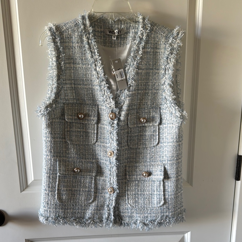 WD.NY Light Blue Tweed Fringe Vest